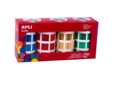 Apli Gomets Cuadrados Metalizados - Tama&ntilde;o 20mm - Adhesivo Permanente - 4 Rollos con 5.640 Gomets en Colores Surtidos