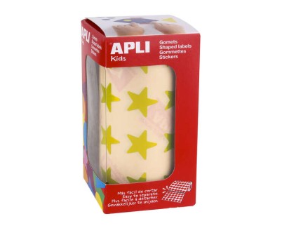Apli Gomets Estrella Amarillo Metalizado - Tama&ntilde;o 19.5mm - 1416 Gomets por Rollo - Adhesivo Base Agua - Normas EN-71 y FSC