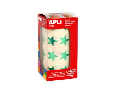 Apli Gomets Estrella Verde Metalizado - Tama&ntilde;o 19.5mm - 1416 Gomets por Rollo - Adhesivo Permanente - Ideal para Escuelas y Talleres Infantiles - Cumple con Normas de Calidad y Seguridad