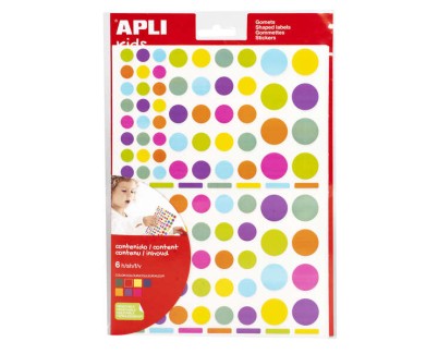 Apli Gomets Redondos Adhesivo Removible - &Oslash; 10mm, &Oslash; 14mm y &Oslash; 20mm - 624 Gomets por Bolsa - Desarrollo de Habilidades y Creatividad - Adhesivo Base Agua - Libre de Disolventes - Colores Surtidos