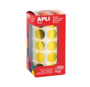 Apli Gomets Redondos Amarillo Metalizado Ø 20mm - 59 Hojas Pretroqueladas - 1770 Gomets por Rollo - Adhesivo Base Agua - Normas EN-71 y Cadena de Custodia FSC