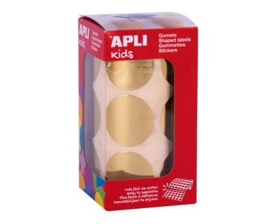 Apli Gomets Redondos Oro Metalizado - Ø33mm - 59 Hojas Pretroqueladas - 708 Gomets por Rollo - Cumplen Normas EN-71 y FSC - Adhesivo Base Agua - Libre de Disolventes - Papeles ECF - Materiales 100% Reciclables