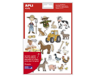 Apli Gomets Tematicos la Granja - 69 Gomets en 3 Hojas - Ilustraciones Educativas de Animales y Objetos de la Granja - Adhesivo Removible - Adhesivo Base Agua - Libre de Disolventes - Colorido
