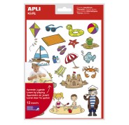 Apli Gomets Tematicos la Playa - 264 Gomets en 12 Hojas - Ilustraciones de Animales y Objetos de la Playa - Adhesivo Removible - Ideal para Escuelas - Adhesivo Base Agua - Libre de Disolventes - Colorido