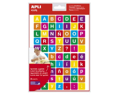 Apli Gomets Tematicos las Letras - 210 Gomets en 3 Hojas - Adhesivo Removible - Ayuda en la Identificacion y Pronunciacion de Letras - Adhesivo Base Agua - Libre de Disolventes - Color Variado