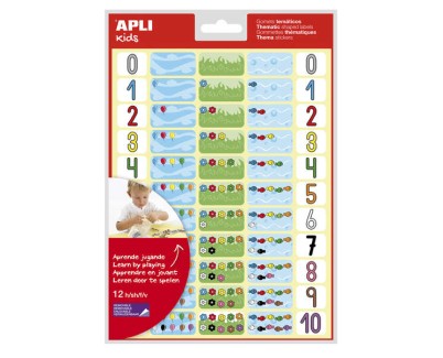 Apli Gomets Tematicos los Numeros - 660 Gomets en 12 Hojas - Ayuda a Identificar y Cuantificar Numeros - Adhesivo Removible - Ideal para Escuelas - Adhesivo Base Agua - Libre de Disolventes - Color Variado