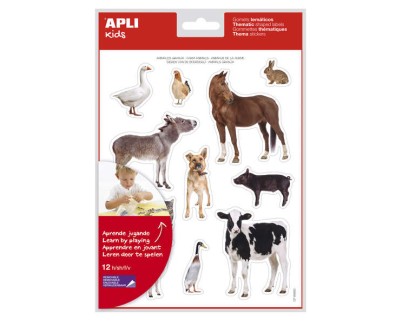 Apli Gomets Tematicos Realistas Animales de la Granja - 144 Gomets en 12 Hojas - Adhesivo Removible - Ideal para Desarrollar Habilidades Motoras - Adhesivo Base Agua - Libre de Disolventes - Gran Surtido Tematico