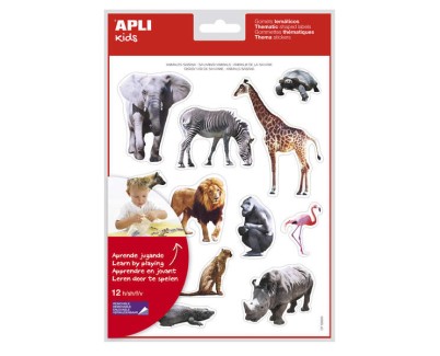 Apli Gomets Tematicos Realistas Animales Sabana - 144 Gomets - Adhesivo Removible - Ideal para Desarrollar Habilidades Motoras - Adhesivo Base Agua - Libre de Disolventes - Coloridos