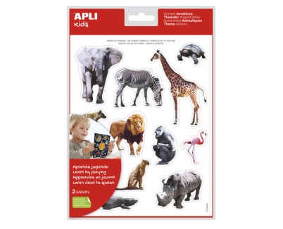Apli Gomets Tematicos Realistas Animales Sabana - 24 Gomets - Adhesivo Removible - Desarrollados con Educadores - Ideal para Habilidades Motoras - Adhesivo Base Agua - Libre de Disolventes - Coloridos