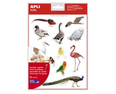 Apli Gomets Tematicos Realistas de Aves - 144 Gomets en 12 Hojas - Imagenes Realistas para Relacionar Aves - Desarrolla Habilidades Motoras - Adhesivo Removible - Adhesivo Base Agua - Coloridos