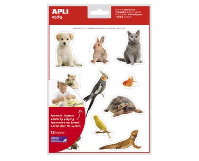 Apli Gomets Tematicos Realistas de Mascotas - 132 Gomets en 12 Hojas - Adhesivo Removible - Ideal para Desarrollar Habilidades Motoras - Normas EN-71 y FSC - 100% Reciclables - Coloridos