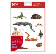 Apli Gomets Tematicos Realistas de Reptiles y Anfibios - 120 Gomets - Imagenes Realistas para Relacionar Animales - Adhesivo Removible - Ideal para Escuelas - Reciclables - Coloridos