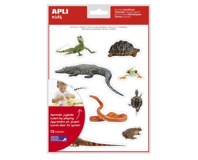 Apli Gomets Tematicos Realistas de Reptiles y Anfibios - 120 Gomets - Imagenes Realistas para Relacionar Animales - Adhesivo Removible - Ideal para Escuelas - Reciclables - Coloridos