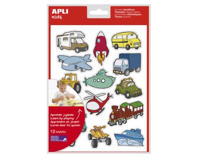 Apli Gomets Tematicos Transportes - 180 Gomets en 12 Hojas - Adhesivo Removible - Ideal para Aprendizaje - Cumple Normas EN-71 y FSC - Adhesivo Base Agua - ECF - 100% Reciclables - Coloridos