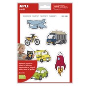 Apli Gomets Tematicos Transportes xL - 24 Gomets en 2 Hojas A4 - Ilustraciones de Medios de Transporte - Adhesivo Removible - Tamaño xL sin Borde - Adhesivo Base Agua - Libre de Disolventes - Colorido