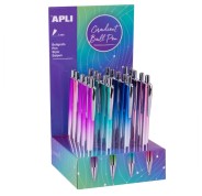 Apli Gradient Expositor con 20 Boligrafos Metalicos Retractiles - Punta de 1mm - Tinta Color Azul - Colores Gradient Surtidos