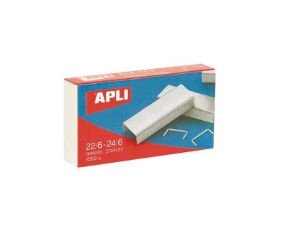 Apli Grapas 22/6 - 24/6 Galvanizadas - Capacidad de Grapado Aprox 20 Hojas - Caja de 1000 Grapas