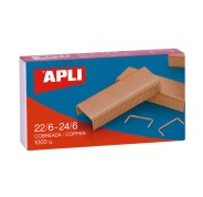 Apli Grapas de Cobre Galvanizadas 22/6 - 24/6 - Capacidad de 30 Hojas - Material Duradero y Resistente - Extremos Afilados para Un Grapado Preciso