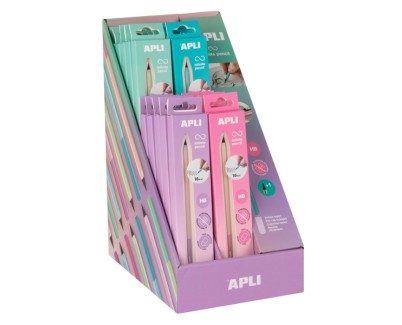 Apli Infinite Pencil Nordik Expositor con 20 Packs de Lapiz Infinito HB + Mina de Recambio + Tapon Protector - Para Escribir hasta 16km - Colores Surtidos