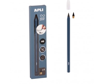 Apli Infinite Pencil Pack de Lapiz Infinito HB + Mina de Recambio + Tapon Protector - Para Escribir hasta 16km - Color Azul