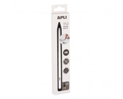 Apli Infinite Pencil Pack de Lapiz Infinito HB + Mina de Recambio + Tapon Protector - Para Escribir hasta 16km - Color Blanco