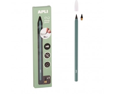 Apli Infinite Pencil Pack de Lapiz Infinito HB + Mina de Recambio + Tapon Protector - Para Escribir hasta 16km - Color Verde