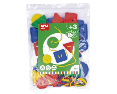 Apli Juego de 48 Botones Ensartables - Formas y Tamaños Variados - Desarrolla Psicomotricidad y Creatividad - Colores Surtidos
