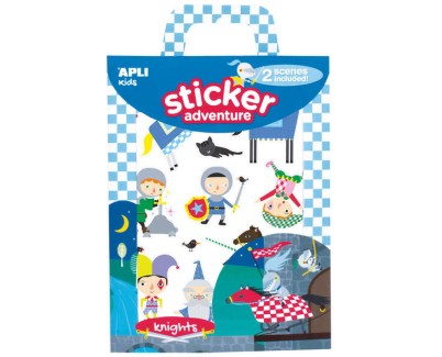 Apli Juego de Pegatinas de Papel Tematica Caballeros - 2 Escenarios 45x20cm - 2 Hojas de Gomets Removibles - Cajita con Asa - Ideal para Viajes - Recomendado +3 A&ntilde;os - Colorido