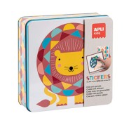 Apli Juegos de Gomets Leon - Incluye 16 Laminas y 14 Hojas de Gomets Removibles - Estimula la Psicomotricidad Fina y el Pensamiento Matematico - Caja Metalica Exclusiva Apli Kids - Colorido Diseño Leon
