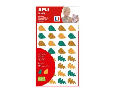 Apli Kids Bolsa de 384 Gomets Hojas de Arboles - Adhesivo Removible - Formas y Colores Surtidos