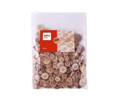 Apli Kids Bolsa de 400 Botones de Madera Natural - Tama&ntilde;os 10mm, 15mm, 20mm, 25mm, 30mm