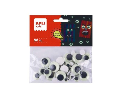 Apli Kids Bolsa de 50 Ojos Moviles Redondos Adhesivos - Brillan en la Oscuridad - Tama&ntilde;os 8mm, 10mm, 15mm, 20mm