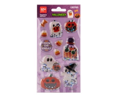 Apli Kids Glitter Movil Pack con 11 Pegatinas de Halloween - Con Efecto Glitter Movil que Aportan Brillo, Color y Movimiento