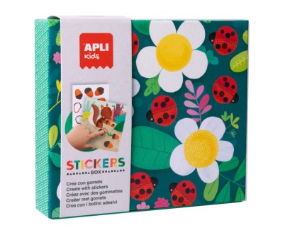 Apli Kids Juegos de Gomets Mariquita - 8 Laminas Ilustradas de 200G - 8 Hojas de Gomets Removibles Geometricos - Alto Valor Didactico - Caja de Carton con Diseño Exclusivo - Colorido