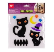 Apli Kids Pack con 10 Pegatinas Jelly de Halloween para Ventanas, Cristales, Espejos etc.. - Diseño Gatos Negros - Reposicionables - Textura Suave y Flexible - No dejan Residuos