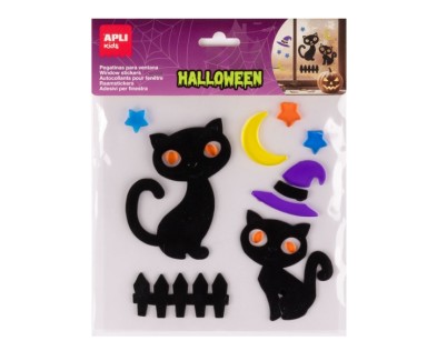 Apli Kids Pack con 10 Pegatinas Jelly de Halloween para Ventanas, Cristales, Espejos etc.. - Dise&ntilde;o Gatos Negros - Reposicionables - Textura Suave y Flexible - No dejan Residuos