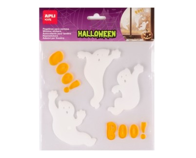 Apli Kids Pack con 11 Pegatinas Jelly de Halloween para Ventanas, Cristales, Espejos etc.. - Dise&ntilde;o Fantasmas - Reposicionables - Textura Suave y Flexible - No dejan Residuos