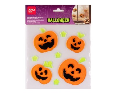 Apli Kids Pack con 12 Pegatinas Jelly de Halloween para Ventanas, Cristales, Espejos etc.. - Dise&ntilde;o Calabazas - Reposicionables - Textura Suave y Flexible - No dejan Residuos