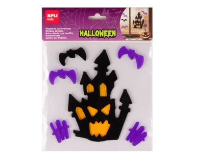 Apli Kids Pack con 7 Pegatinas Jelly de Halloween para Ventanas, Cristales, Espejos etc.. - Dise&ntilde;o Casa Embrujada - Reposicionables - Textura Suave y Flexible - No dejan Residuos