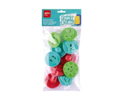 Apli Kids Paint & Fun Pack de 10 Sellos de Goma EVA para Estampacion - Con Mango de Plastico - Formas y Colores Surtidos