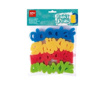 Apli Kids Paint & Fun Pack de 26 Sellos de Esponja Modelo abc para Estampacion - Formas de Letras Minisculas - Colores Surtidos