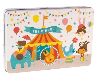 Apli Kids Puzzle Tematica Circo - 24 Piezas de 8x8cm - Diseño Exclusivo de Lily Lane - Facil Manejo para Niños - Carton de 2mm con Acabado Brillante - Caja Metalica Rectangular