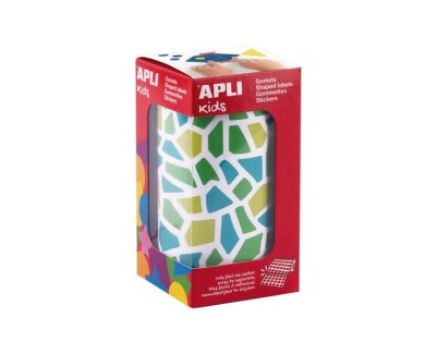 Apli Kids Rollo de 2460 Gomets Mosaico - Adhesivo Base Agua - Libre de Disolventes - Materiales 100% Reciclables - Colores Azul, Verde y Amarillo
