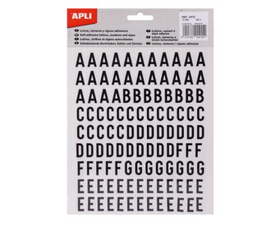 Apli Letras Adhesivas de Palo Mayusculas - Altura 15mm - Pack de 4 Hojas con 468 Letras - Color Negro