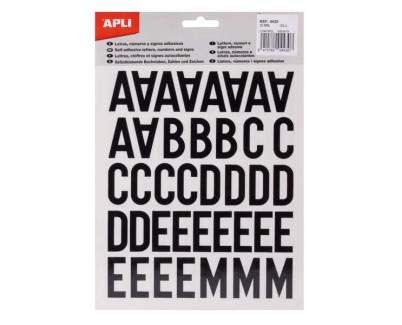 Apli Letras Adhesivas de Palo Mayusculas - Altura 30mm - Color Negro - Pack de 4 Hojas con 153 Letras