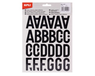 Apli Letras de Palo Mayusculas Adhesivas - Altura 40mm - Pack de 5 Hojas - Color Negro - Facil Identificacion y Se&ntilde;alizacion