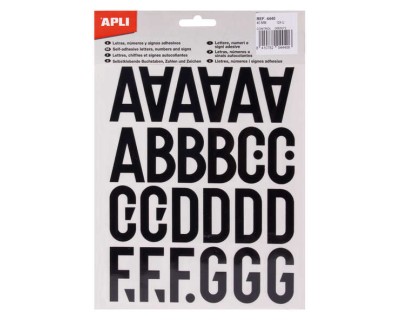 Apli Letras de Palo Mayusculas Adhesivas - Altura 40mm - Pack de 5 Hojas - Color Negro - Facil Identificacion y Señalizacion