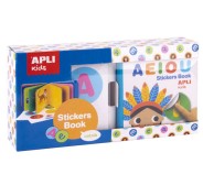 Apli Libro de Pegatinas Educativo Vocales - Tamaño 100x100x40 - 10 Paginas de Carton Rigido de 3mm - 5 Hojas de Gomets Removibles - Diseño Infantil con Ilustraciones Coloridas y Divertidas - Resistente y Facil de Manejar