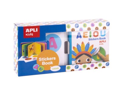 Apli Libro de Pegatinas Educativo Vocales - Tamaño 100x100x40 - 10 Paginas de Carton Rigido de 3mm - 5 Hojas de Gomets Removibles - Diseño Infantil con Ilustraciones Coloridas y Divertidas - Resistente y Facil de Manejar