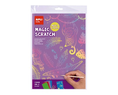 Apli Magic Scratch Colores Pack de 8 Laminas para Rascar - Medidas 210 x 297mm - Colores Surtidos